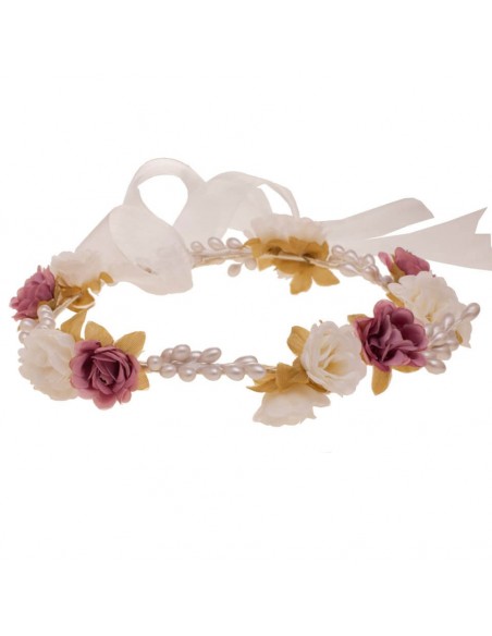 Crown of flowers and pistils for communion and roots. Ivory/Old Rosa