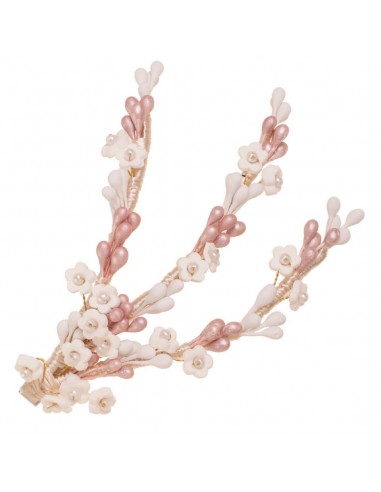 Dalia wedding headdress with pistils in ivory and rose.