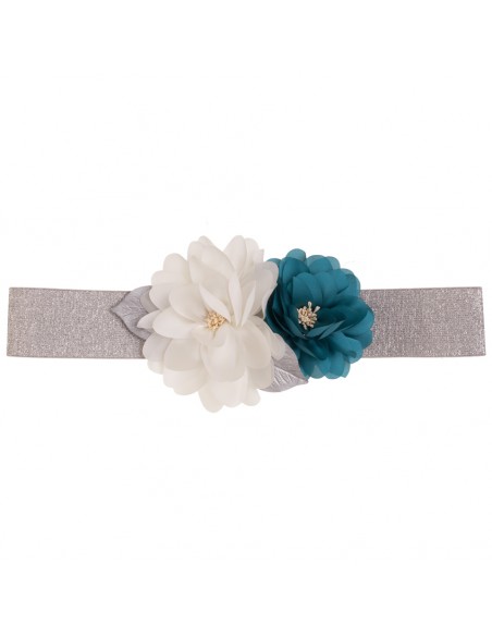 Cinturón de flores Giulia marfil/turquesa/plata