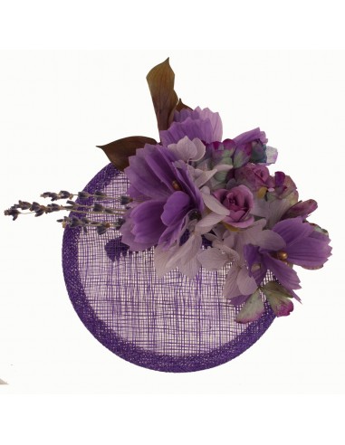 Tocado de flores madrina guest color purple