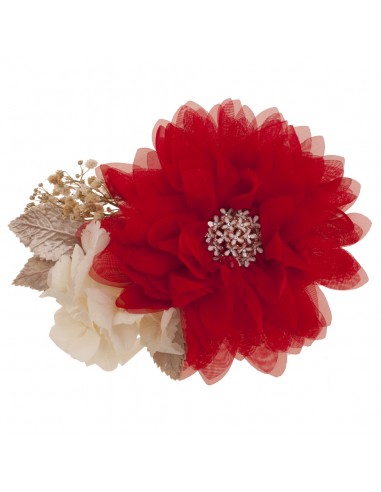 Red brooch of flowers dress of party hasna
