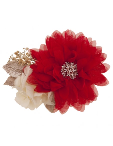 Red brooch of flowers dress of party hasna