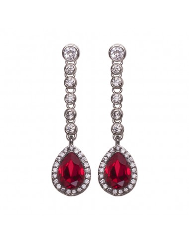 Long Earrings silver high jewellery with ruby crystal