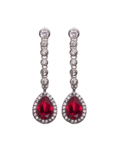 Long Earrings silver high jewellery with ruby crystal