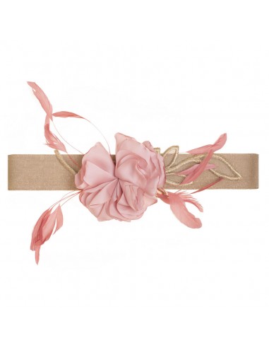 Party belt with flower and pink and golden feathers badry