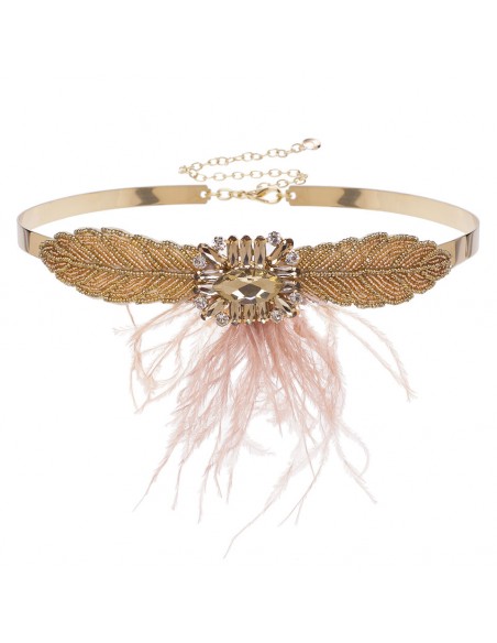 belt bangalore gold party with pink feather