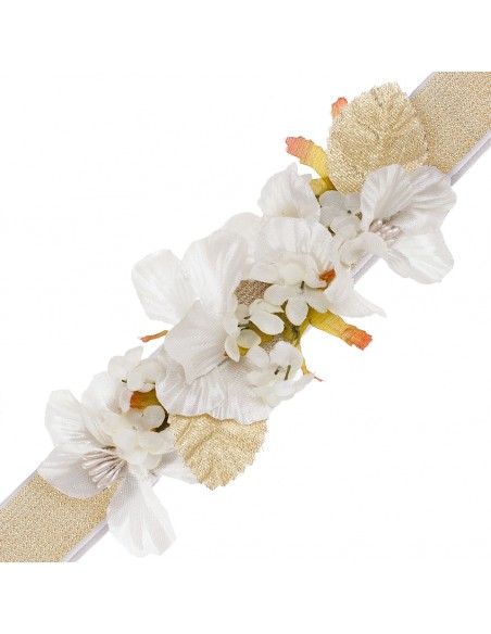 Cinturón de flores Julia Marfil/Oro detalle