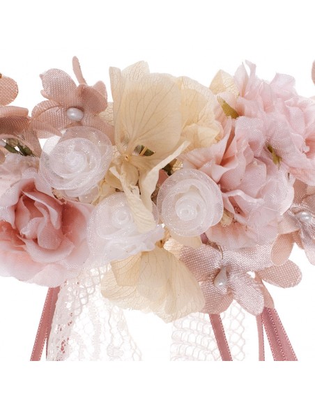 Pink and Ivory Headpiece Flower Girl Detail