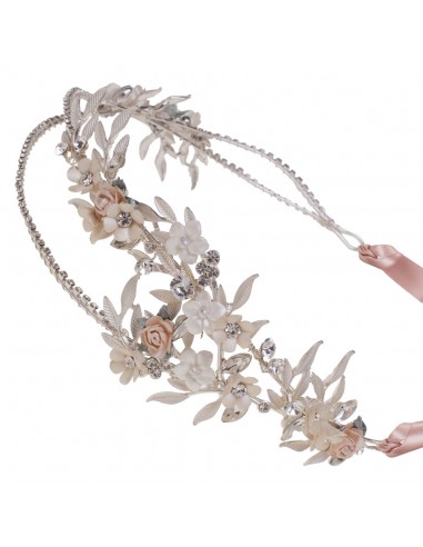 Salmon Bridal Crown with porcelain flowers