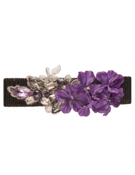 cinturon de flores moradas y negro lilya