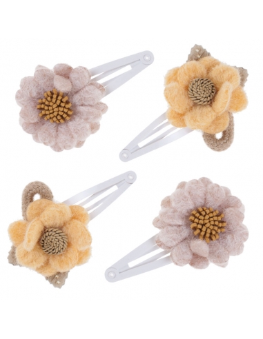 Hair Clips Paula (x4) Mustard and beige color