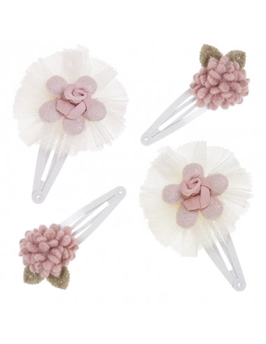 Girl clips with pink fabric flowers