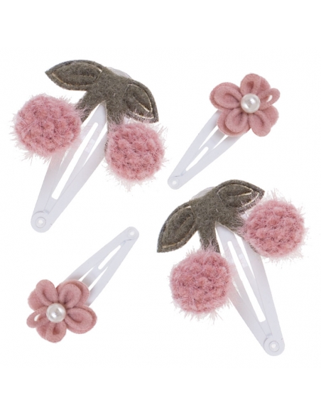 Baby clips pink cherries and flowers