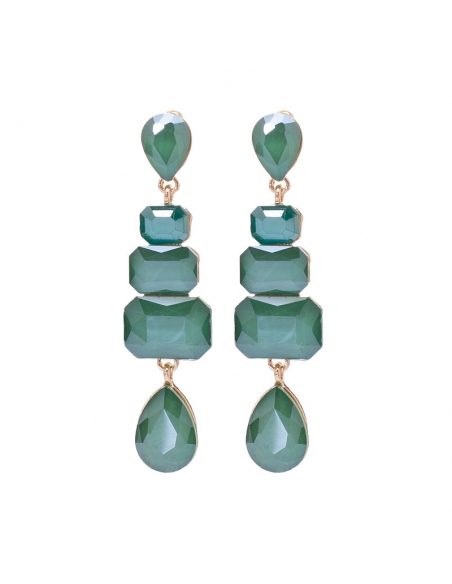 Long emerald green party earrings.