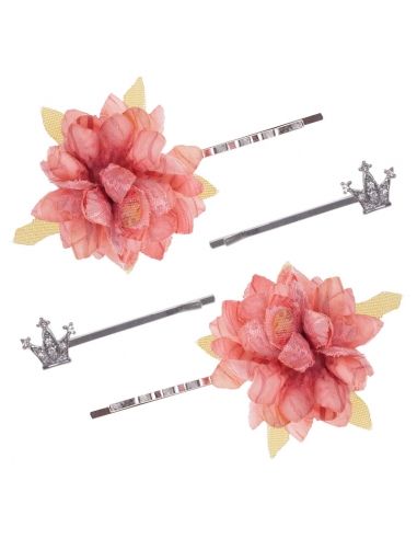 Conjunto clips de flores rosas y metálicos para niña