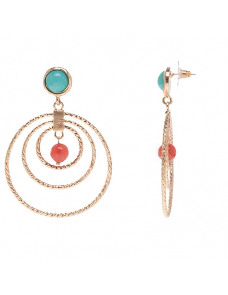 Long golden turquoise coral earrings with lateral detail