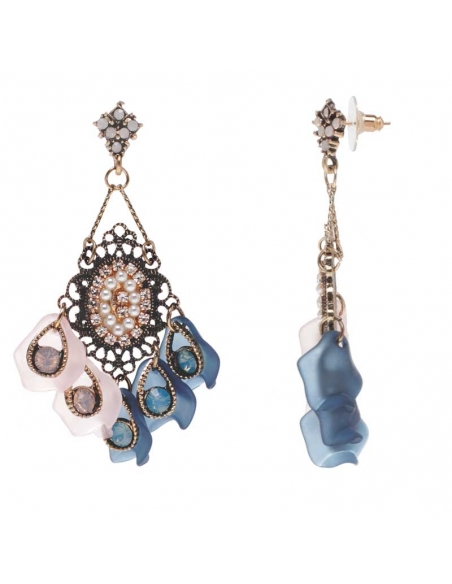 Long blue and pink earrings