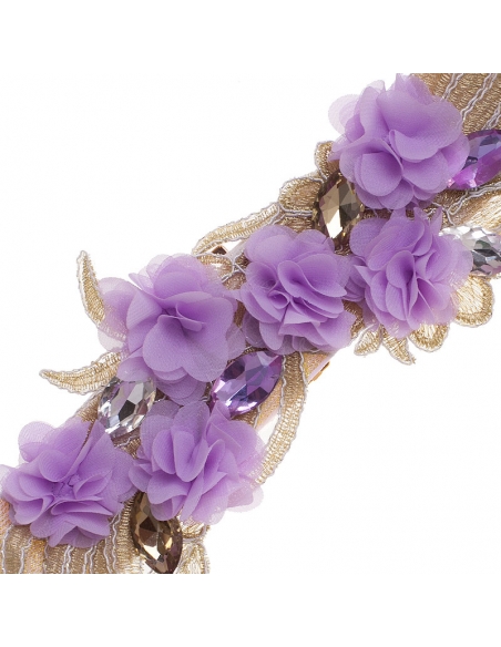 cinturon de flores malvas para vestido de fiesta irina detalle