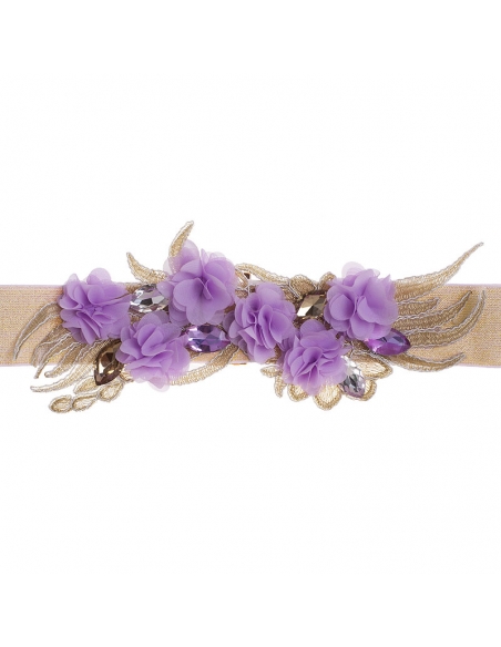 cinturon de flores malvas para vestido de fiesta irina con goma elastica