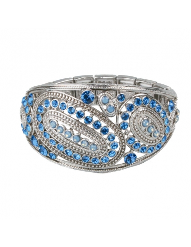 silver broad bracelet and blue crystals