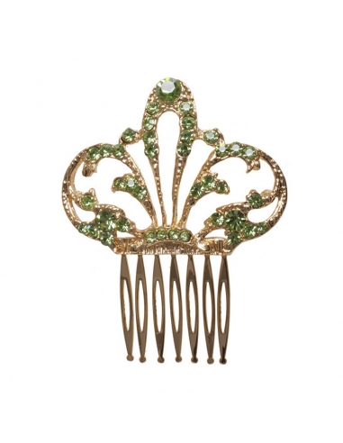 gold comb with green crystals for party hairstyle