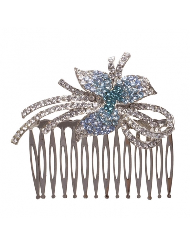 Silver party hair comb and blue crystal