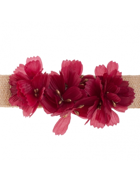Cinturón de flores en color burdeos para invitada boda