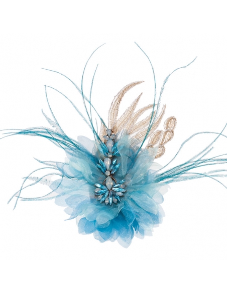 Flower brooch and feathers