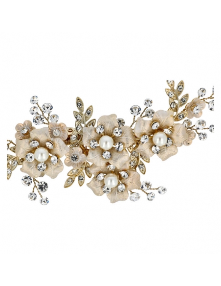 Headdress golden Constanza crystal and pearl