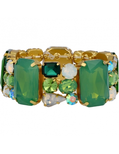 Golden woman bracelet with crystal in green color