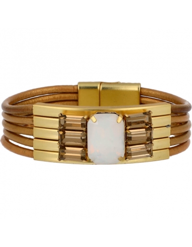 Golden woman bracelet with white and amber