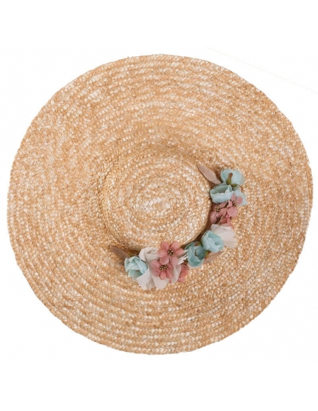 Flower hat wedding of straw natural braided