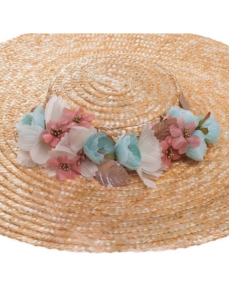 Flower hat wedding of straw natural braided multicolored