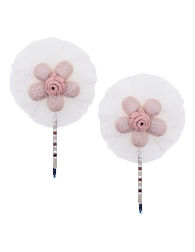 Set Children's Hairpins pink and ivory color
